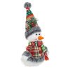 Karácsonyi Dekorációs Figura, Hóember Fehér Testtel, Kockás Kabáttal és Sapkával, 33 cm