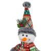 Karácsonyi Dekorációs Figura, Hóember Fehér Testtel, Kockás Kabáttal és Sapkával, 33 cm