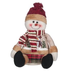   Karácsonyi Dekorációs Figura, Hóember Sapkával és Sállal, 24 cm