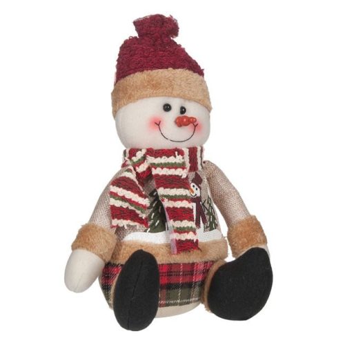 Karácsonyi Dekorációs Figura, Hóember Sapkával és Sállal, 24 cm