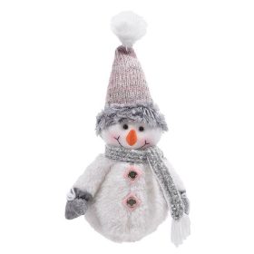   Karácsonyi Dekorációs Figura, Hóember Ecru Műszőrme Sapkával, 30 cm