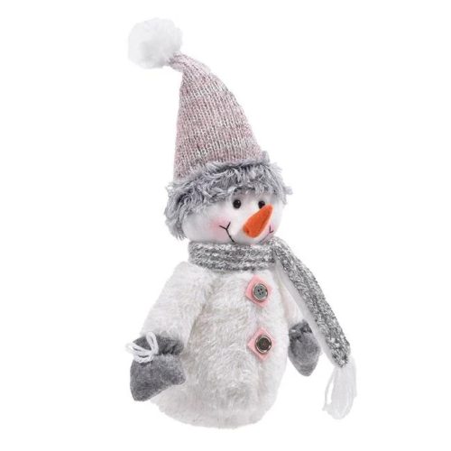 Karácsonyi Dekorációs Figura, Hóember Ecru Műszőrme Sapkával, 30 cm