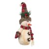 Karácsonyi Dekorációs Figura, Hóember Ecru Kockás Sapkával, 35 cm