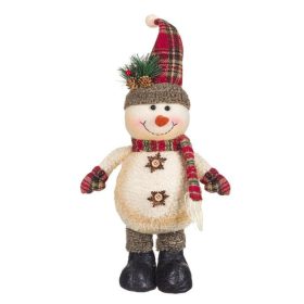  Karácsonyi Dekorációs Figura, Hóember Világosbézs Kockás Sapkával, 40 cm