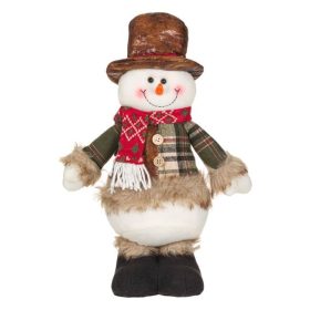   Karácsonyi Dekorációs Figura, Hóember Zöld Zakóval és Barna Kalappal, 41 cm