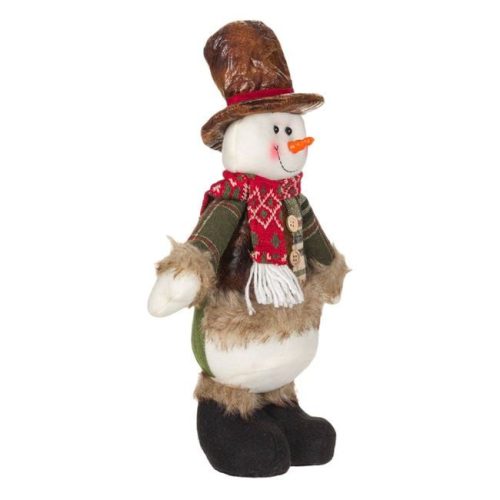 Karácsonyi Dekorációs Figura, Hóember Zöld Zakóval és Barna Kalappal, 41 cm