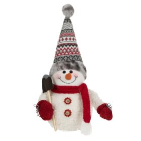   Karácsonyi Dekorációs Figura, Hóember Lapáttal, Sapkával és Sállal, 47 cm