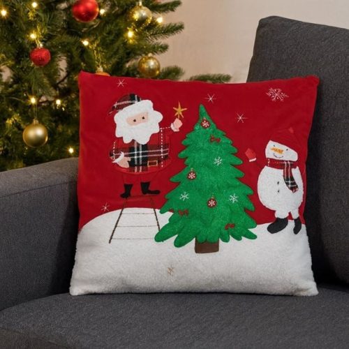 Piros Karácsonyi Díszpárnahuzat Mintával 45x45 cm