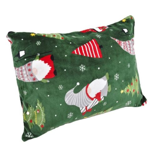 Zöld Bársony Karácsonyi Díszpárnahuzat Gnómfigurákkal 70x50 cm