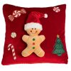 Piros Bársony Karácsonyi Díszpárna 3D Mézeskalács Figurával 35x35 cm