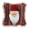Kockás Karácsonyi Díszpárna 3D Mikulás Figurával 33x33 cm