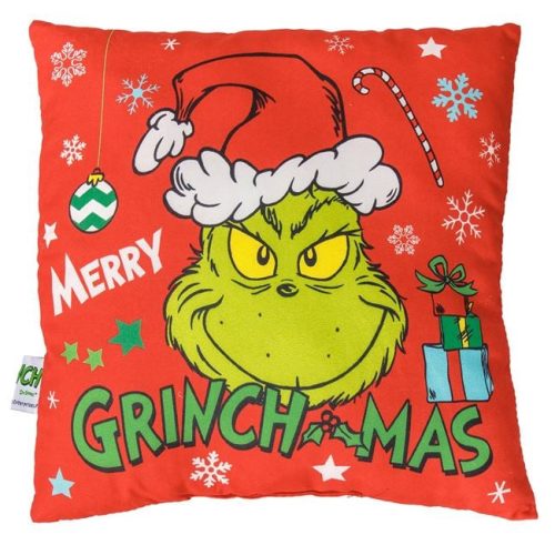 Karácsonyi Dekoratív Párna Limezöld Grinch Mintával „Merry Christmas” 30x30cm