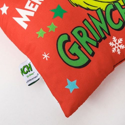 Karácsonyi Dekoratív Párna Limezöld Grinch Mintával „Merry Christmas” 30x30cm