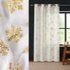 Karácsonyi Dekoratív Voál Függöny Ekrü Színben, Arany Fóliás Hópelyhekkel & Karikákkal 140x260cm