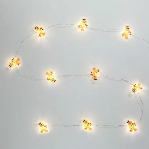 Karácsonyi LED Fényfüzér 10 Mézeskalácsfigurás Izzóval, Elemes, 0.90m – Meleg Fehér