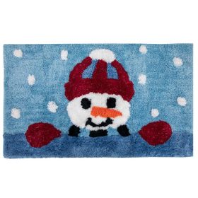   Karácsonyi Fürdőszobai Szőnyeg Kék Hóemberrel és Ezüst Lurex-szel 75x45cm