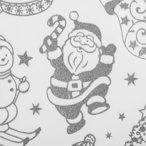 Karácsonyi Dekorációs Matrica Hóemberekkel és Mikulással, Ezüst Csillámos 30x42cm