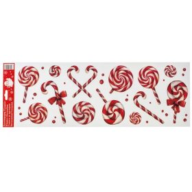   Karácsonyi dekor matricák Candy díszekkel & holografikus csillogással, 60×20 cm