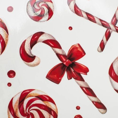 Karácsonyi dekor matricák Candy díszekkel & holografikus csillogással, 60×20 cm