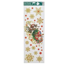   Karácsonyi dekor matricák Mikulás szánon & hópelyhek csillogással, 60×20 cm