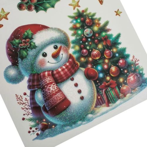 Karácsonyi dekor matricák karácsonyfával és hóemberrel, 20×30 cm
