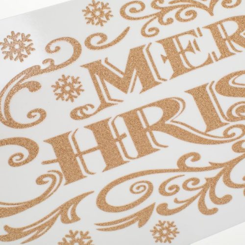 Karácsonyi Dekor Matrica „Merry Christmas” Csillámos Bézs/Champagne 60x20cm