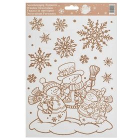   Karácsonyi Dekor Matrica Hóemberek Csillámos Bézs/Champagne 20x30cm