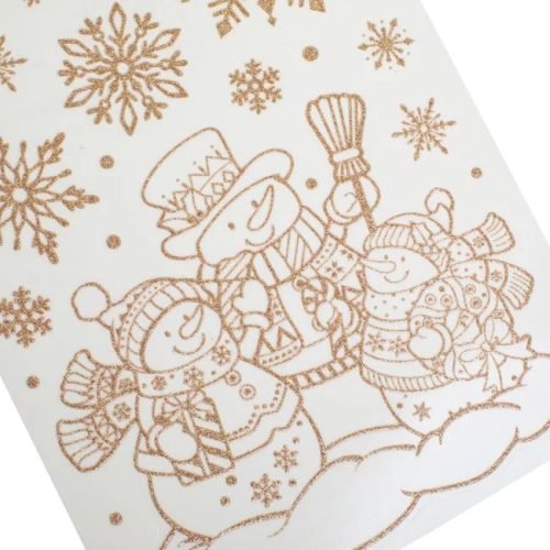 Karácsonyi Dekor Matrica Hóemberek Csillámos Bézs/Champagne 20x30cm