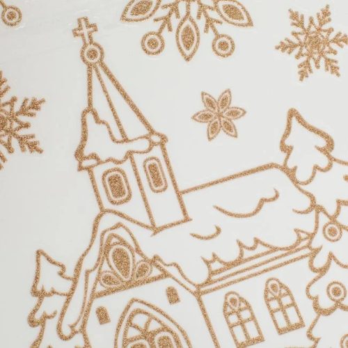 Karácsonyi Dekor Matrica Templom és Hópelyhek Csillámos Bézs/Champagne 20x30cm