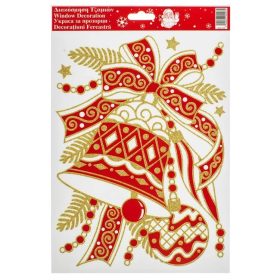   Karácsonyi Dekor Matrica Piros Harang Arany Csillámmal 20x30cm