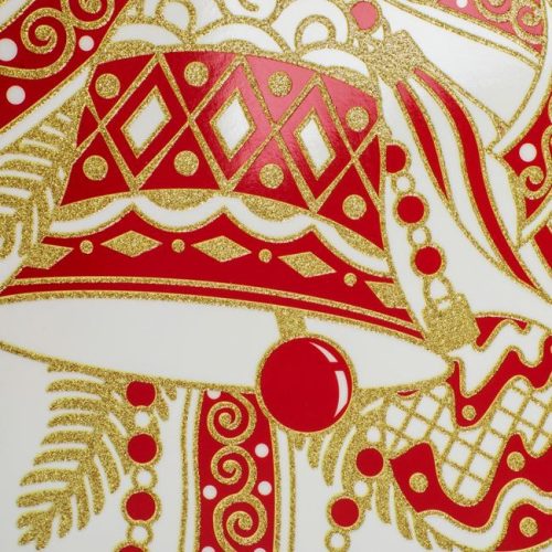 Karácsonyi Dekor Matrica Piros Harang Arany Csillámmal 20x30cm