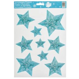   Karácsonyi Dekor Matrica – Holografikus Csillagok, Aqua, 20x30cm