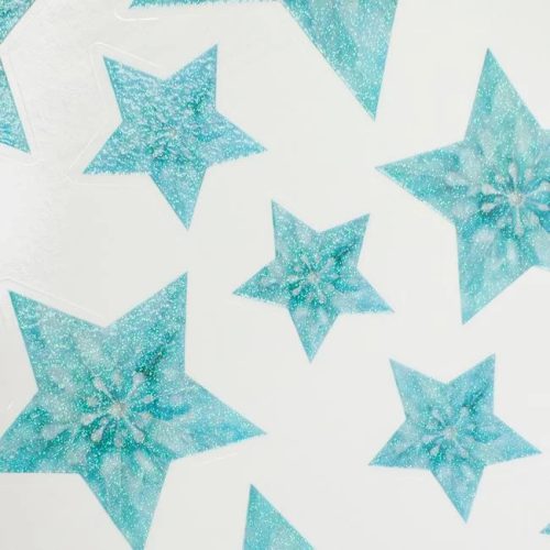 Karácsonyi Dekor Matrica – Holografikus Csillagok, Aqua, 20x30cm