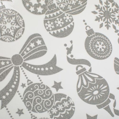 Karácsonyi Dekor Matrica – Gömbök, Ezüst Csillogással, 30x42cm