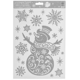   Karácsonyi Dekorációs Matricák – Hóemberek Ezüst Csillámokkal 20x30cm