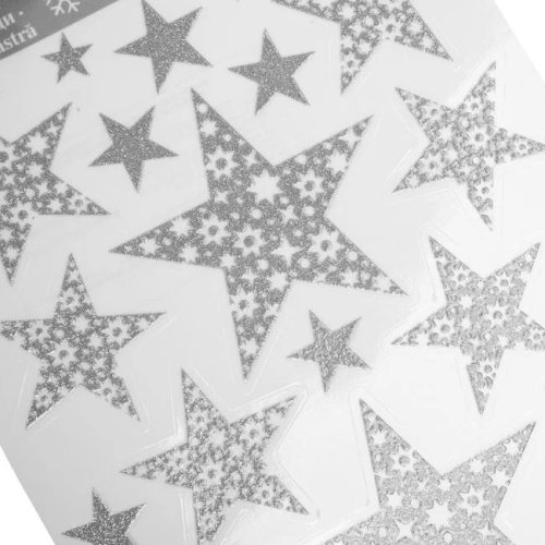 Karácsonyi Dekorációs Matricák – Csillagok Ezüst Csillámokkal 20x30cm