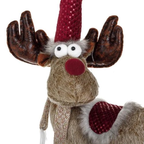 Karácsonyi Dekoráció – Barna Őz Bordó Sapkával 60cm