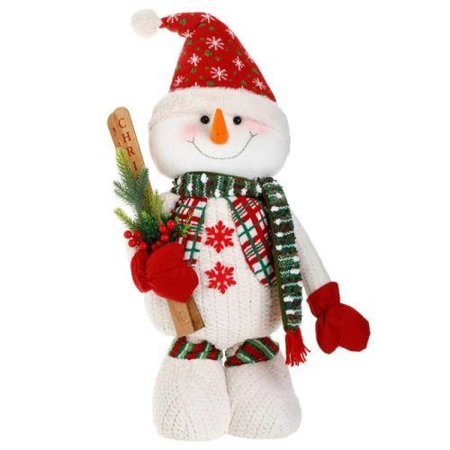 Karácsonyi Dekoráció – Fehér Hóember Teljesíthető Lábakkal és Sílécekkel 100–140cm