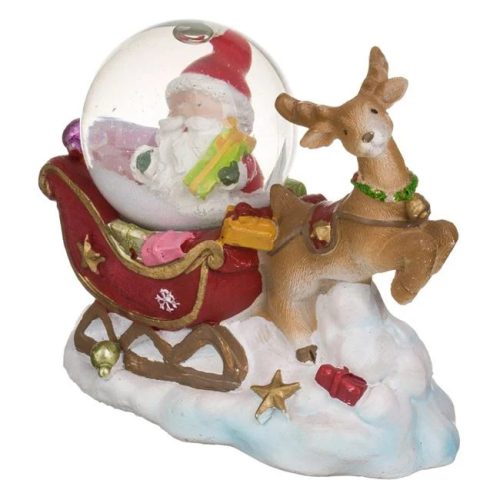 Karácsonyi Hógló Gömb Szánkós Télapóval 10x5x10cm