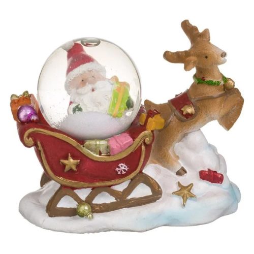 Karácsonyi Hógló Gömb Szánkós Télapóval 10x5x10cm