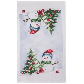   Karácsonyi Fehér Pamut Konyhai Kendő Hóember Mintával – 60×35 cm