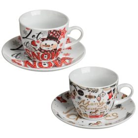   Karácsonyi 2 Db Fehér Porcelán Bögre Szett Tányérokkal – 200 ml