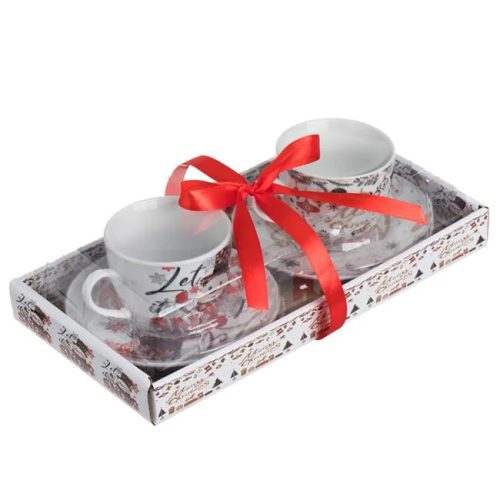 Karácsonyi 2 Db Fehér Porcelán Bögre Szett Tányérokkal – 200 ml