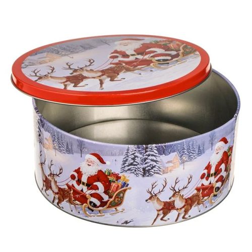 Karácsonyi Piros Fém Élelmiszertartó Doboz Ø24,6x10,9cm