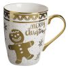 Karácsonyi porcelánbögre, fehér, arany fóliás Gingerbread mintával 350ml