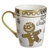 Karácsonyi porcelánbögre, fehér, arany fóliás Gingerbread mintával 350ml