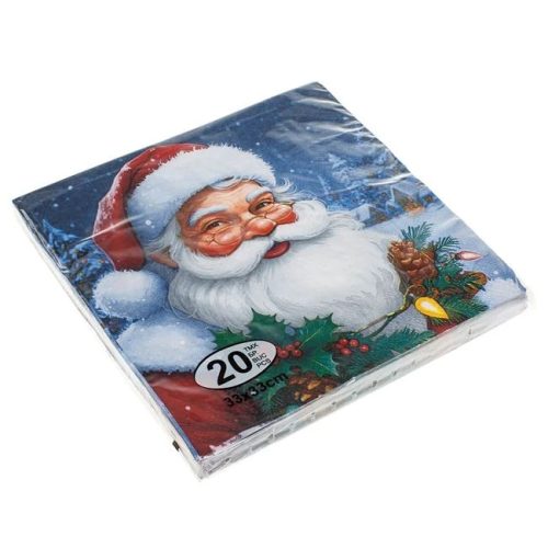 Karácsonyi Két Rétegű Szalvéta Mikulással és Fagyönggyel 33x33cm – 20db