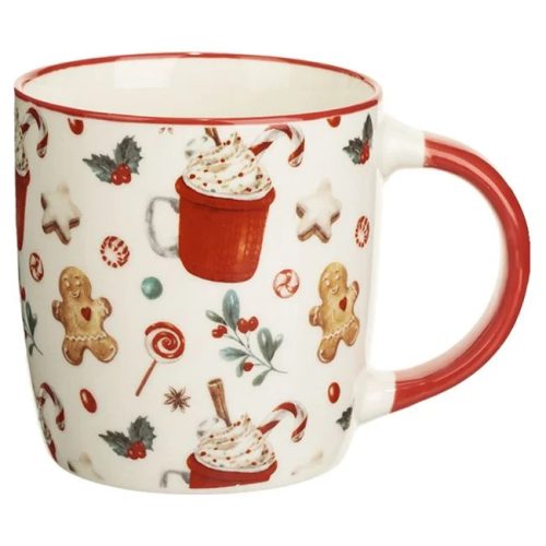 Karácsonyi New Bone Porcelán Bögre Fehér Mézeskalács Mintával 340ml