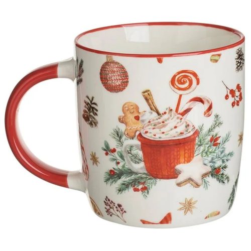 Karácsonyi New Bone Porcelán Bögre Fehér Mézeskalács Mintával 340ml