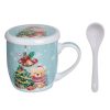 Karácsonyi Bögre Szett Fedővel & Kis Kanállal Mackó Mintával 340ml – 3 darab